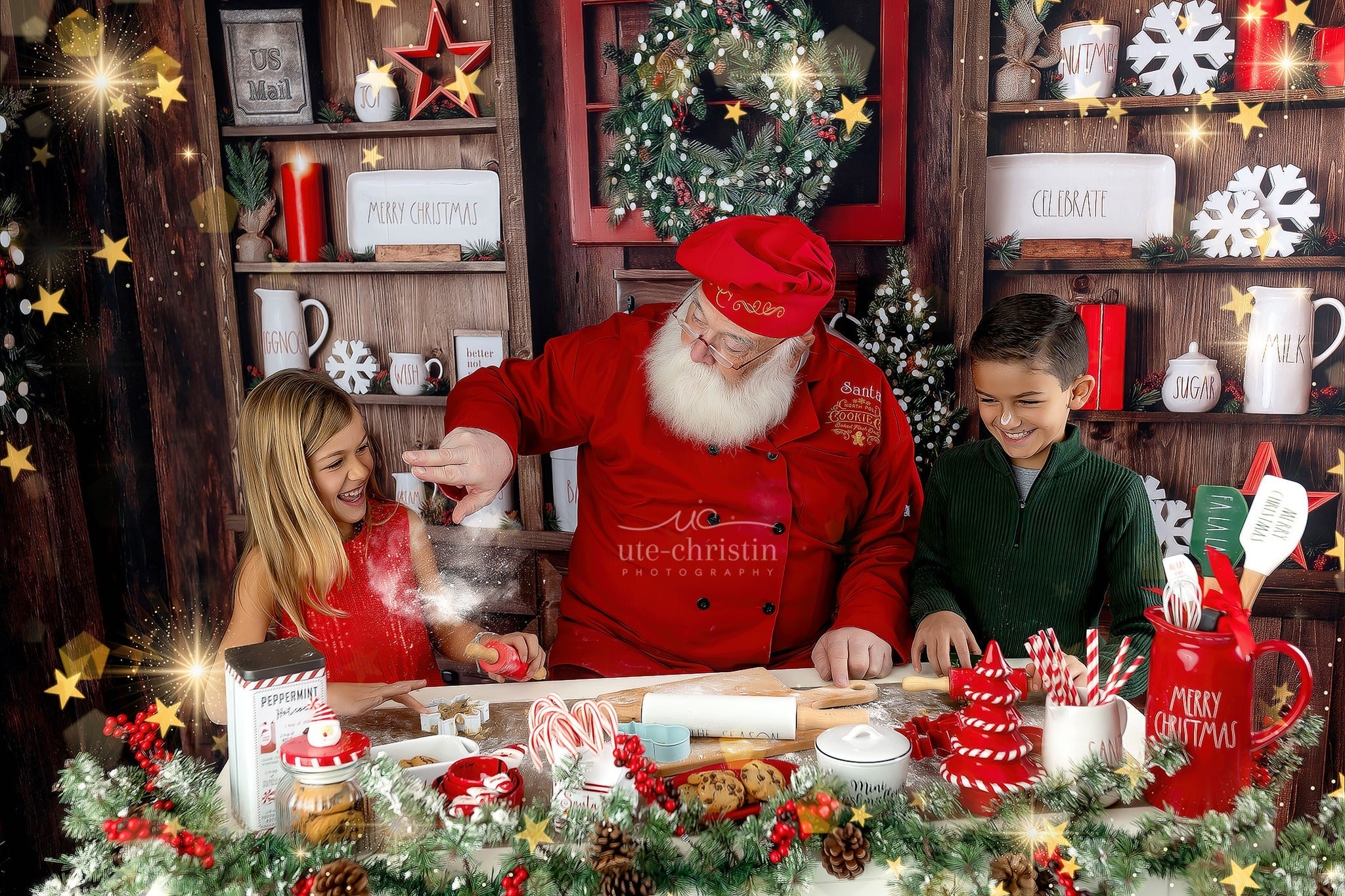 Toile de fond Cuisine de Noël Rustique Étagères Festives Déco Noël Photo MRR9-61