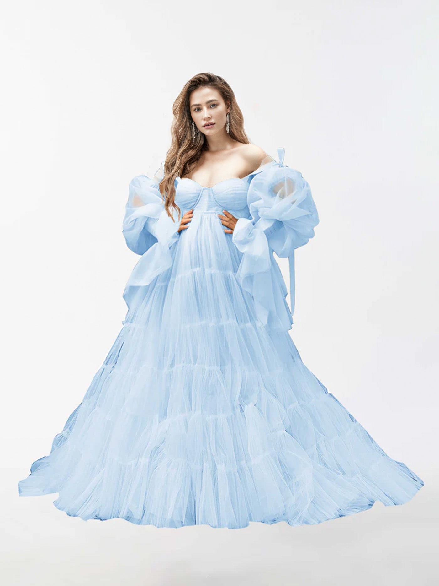 Robe de maternité en tulle à manches longues pour la photographie RB2