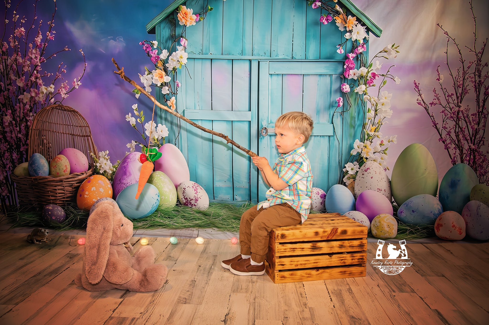 Fond Studio Photo Pâques Œuf Vibrant Cabane Œuf Bleue BRP1-289