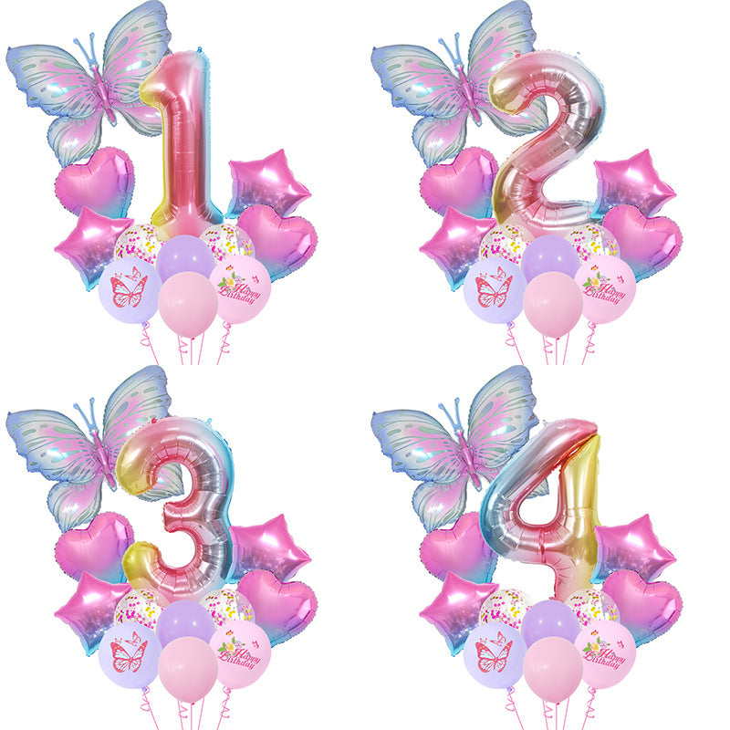 Ensemble de Ballons Chiffres Papillons Dégradés Bleu Glacé pour Fête d'Anniversaire BA45