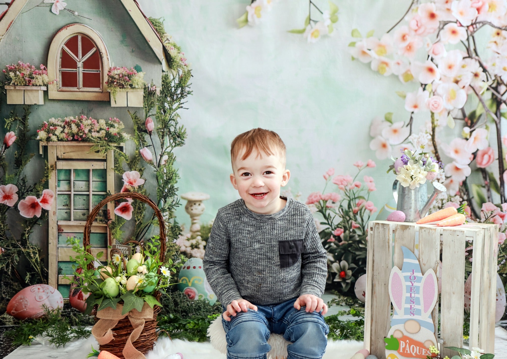 Fond Photo Pâques Photographie Cottage Floral Présentation Œufs BRP12-401