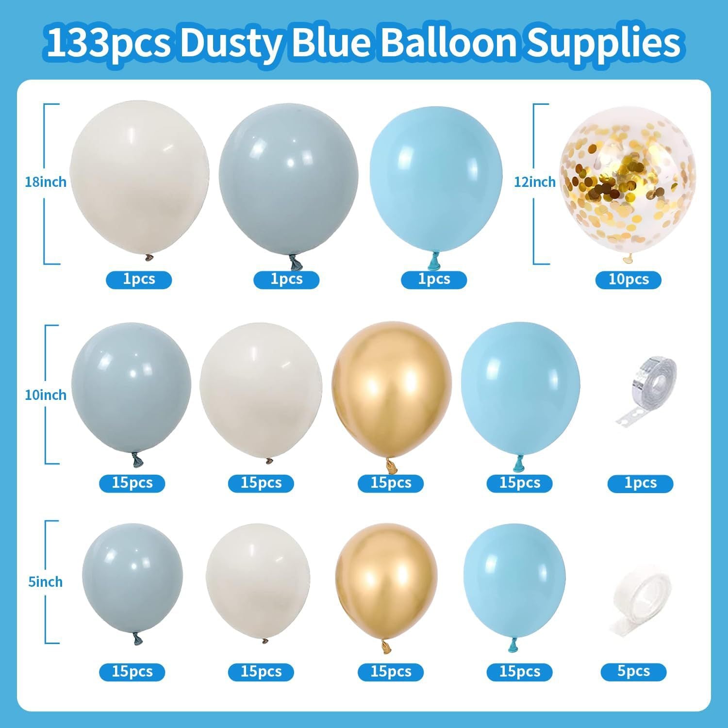 Guirlande de Ballons Bleu Mat pour Baby Shower ou Anniversaire l'Océan BA43