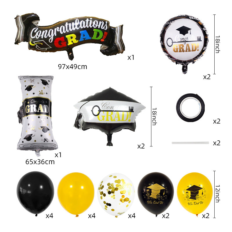 Ensemble de Ballons Noir et Or pour Fête de Remise des Diplômes BA34