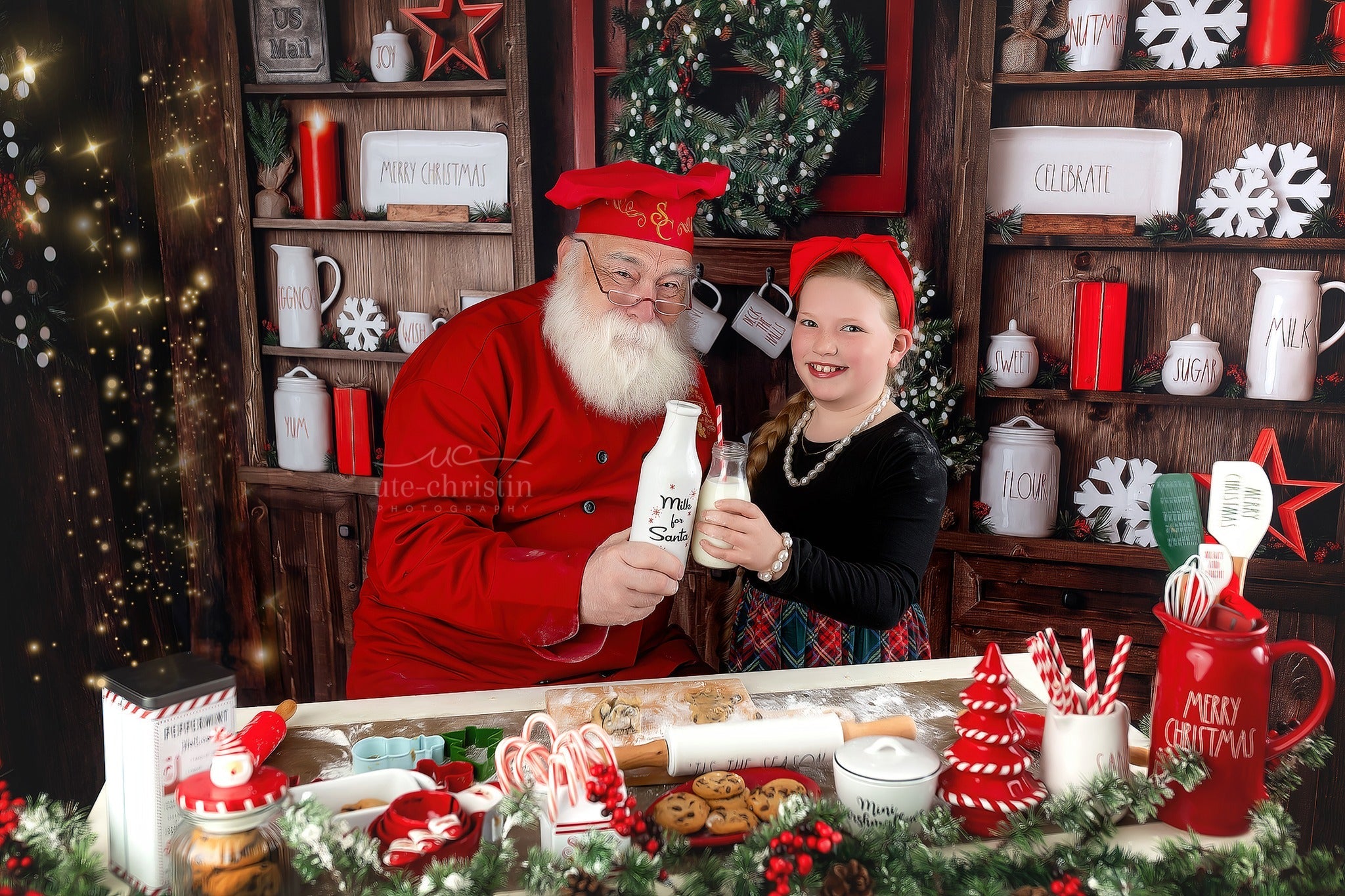 Toile de fond Cuisine de Noël Rustique Étagères Festives Déco Noël Photo MRR9-61