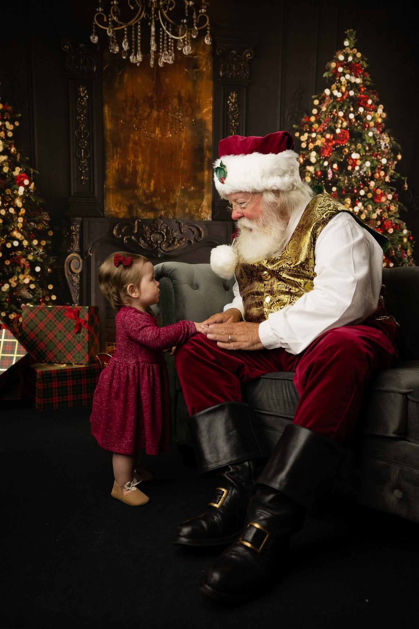 Toile de fond Noël Cheminée Élégants Sapins Lueur de Cheminée Noël MRR9-99
