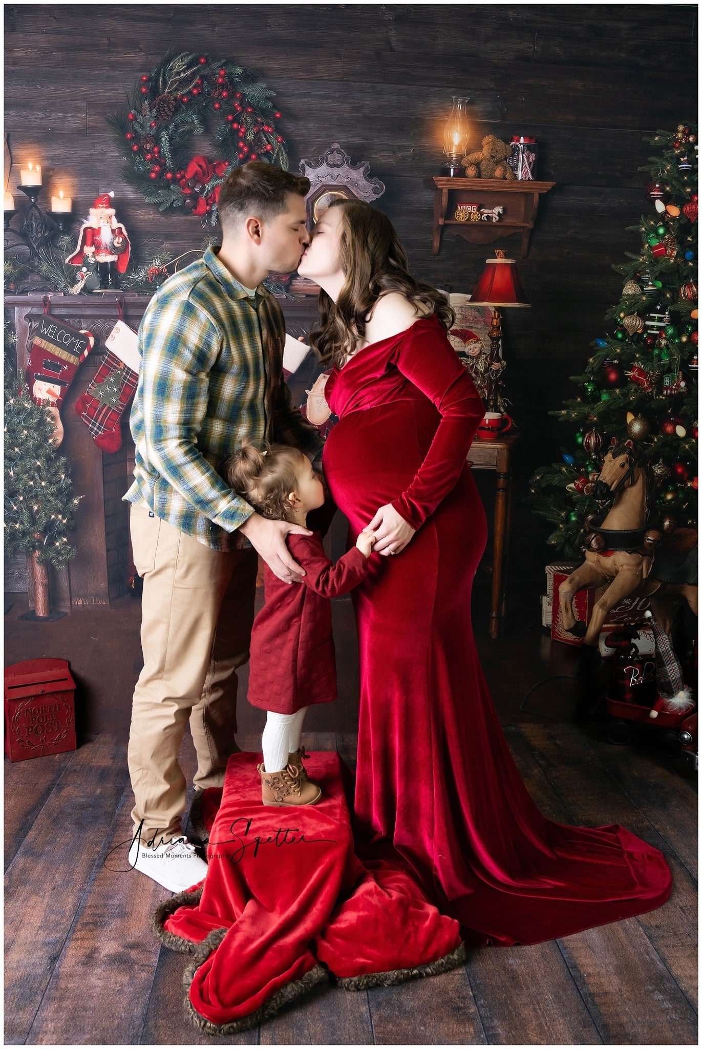 Fond de Noël Maison en bois Cheminée Chaussettes Fond photo de Noël MRR10-52