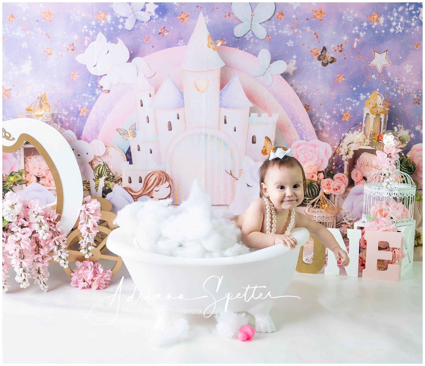 Toile de fond Château de Princesse Château Pastel de Conte Féerique Enfants MRR9-126