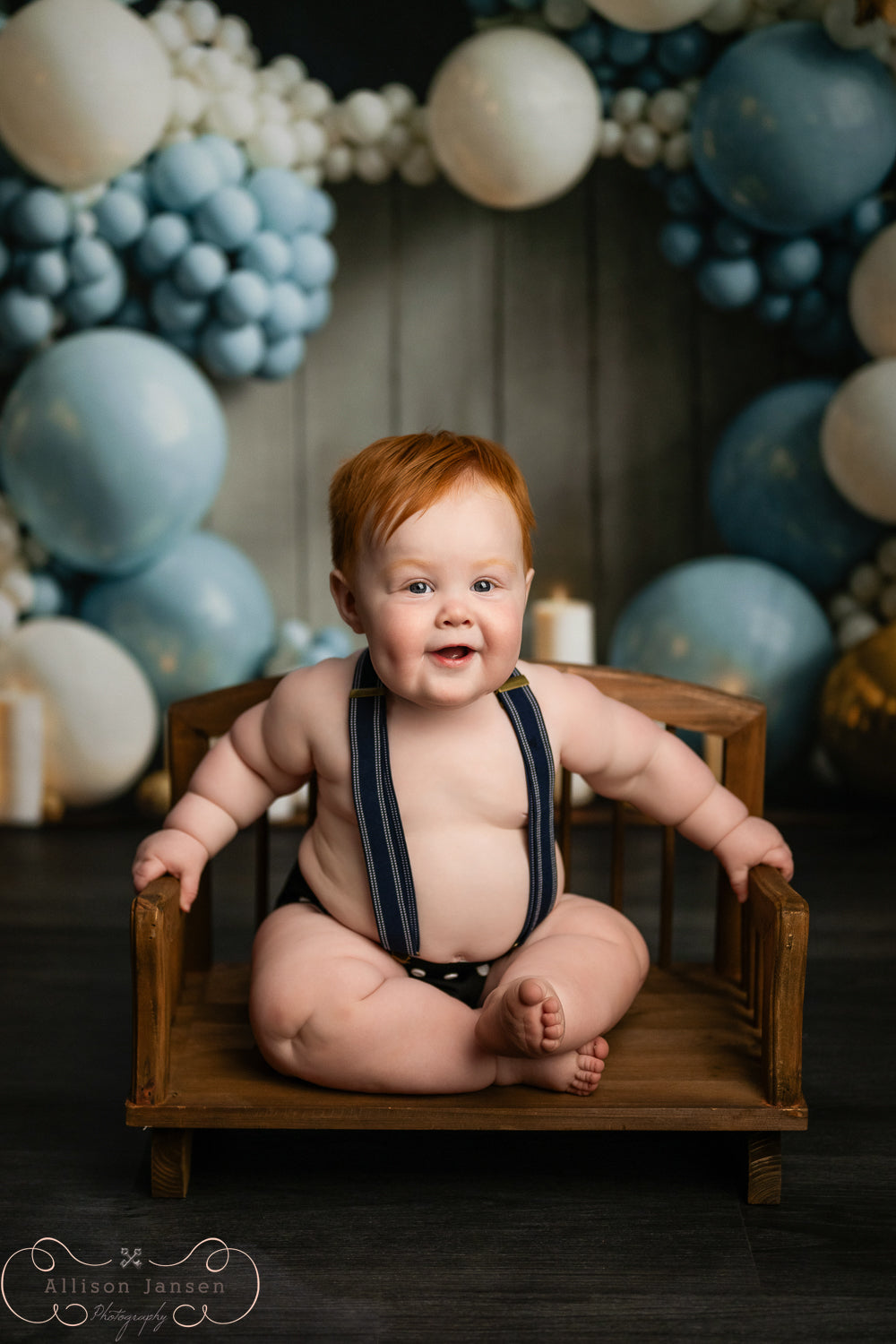 Toile de fond Smash Cake Bleu Or Étoiles Arche de Ballons Anniversaire MRR9-90