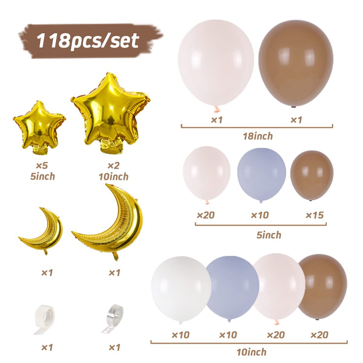 Chaîne de Ballons Étoile Lune Mignon pour Nouveau-né BA19