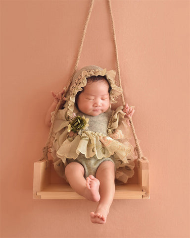 Esthero Balançoire en bois pour la photographie de nouveau-nés (avec fleurs) SYPJ11
