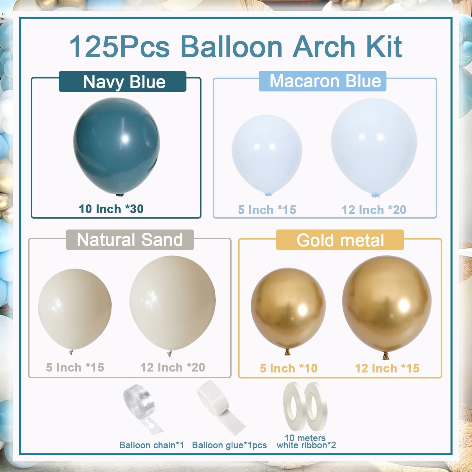 Chaîne de Ballons Luxueux Bleu Marine Vintage pour Mariage ou Anniversaire BA28