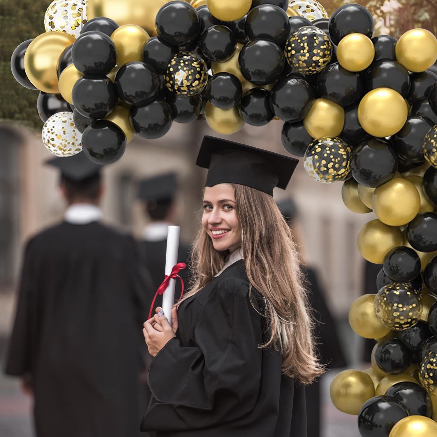 Ensemble de Guirlande de Ballons Noir et Or pour Journée des Diplômés BA31