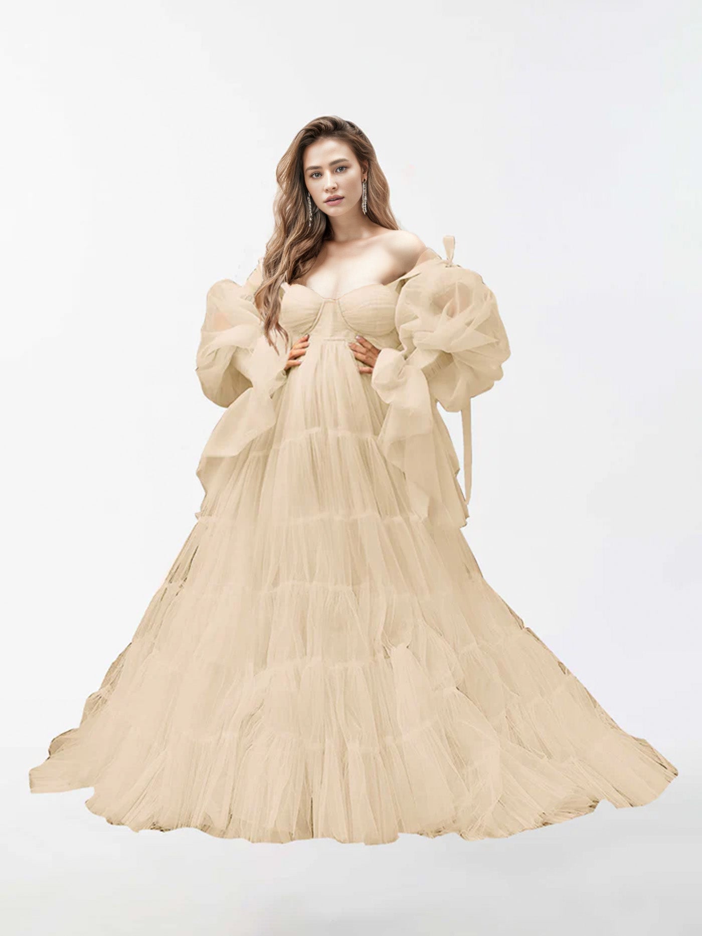 Robe de maternité en tulle à manches longues pour la photographie RB2