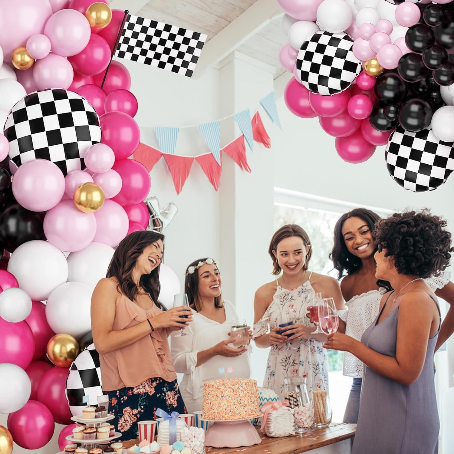 Guirlande de Ballons Pêche et Noir et Blanc pour Thème de Course de Voiture BA46