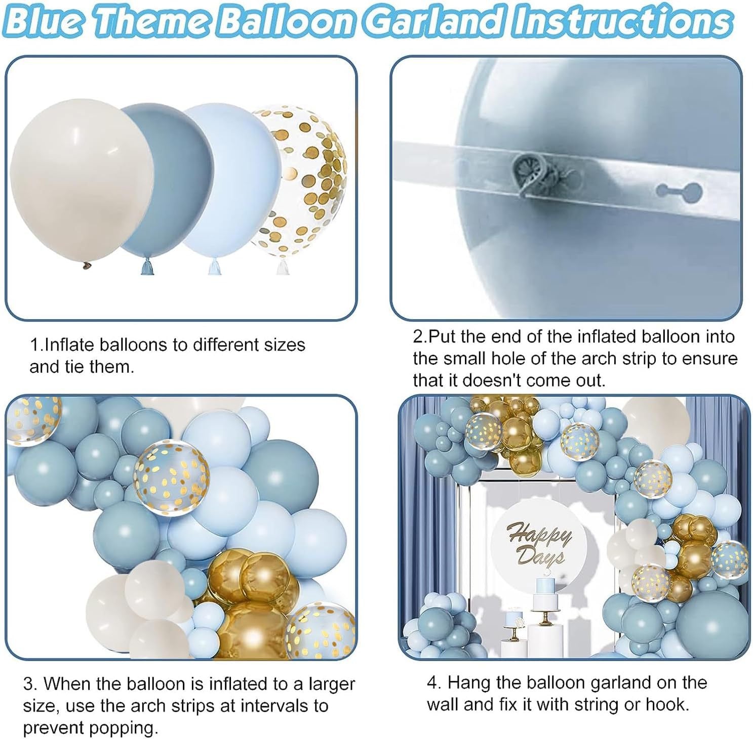 Guirlande de Ballons Bleu Mat pour Baby Shower ou Anniversaire l'Océan BA43