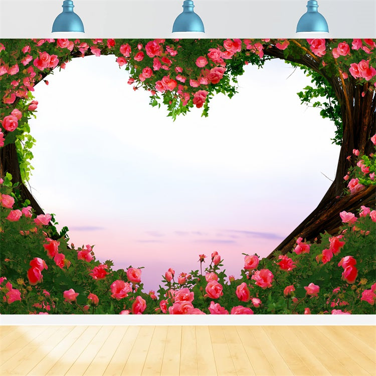 Toile de Fond St-Valentin Coucher de Soleil Cœur Roses Rêve BRP1-103