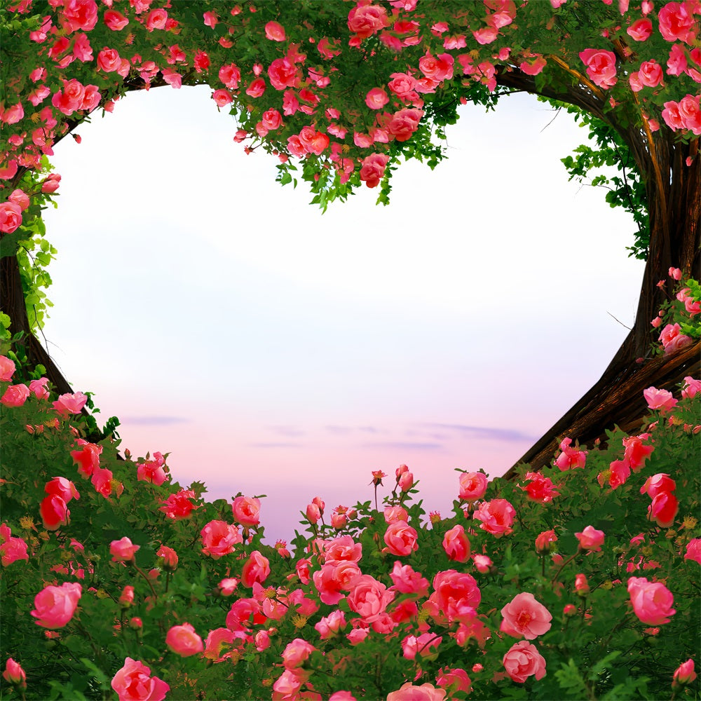 Toile de Fond St-Valentin Coucher de Soleil Cœur Roses Rêve BRP1-103