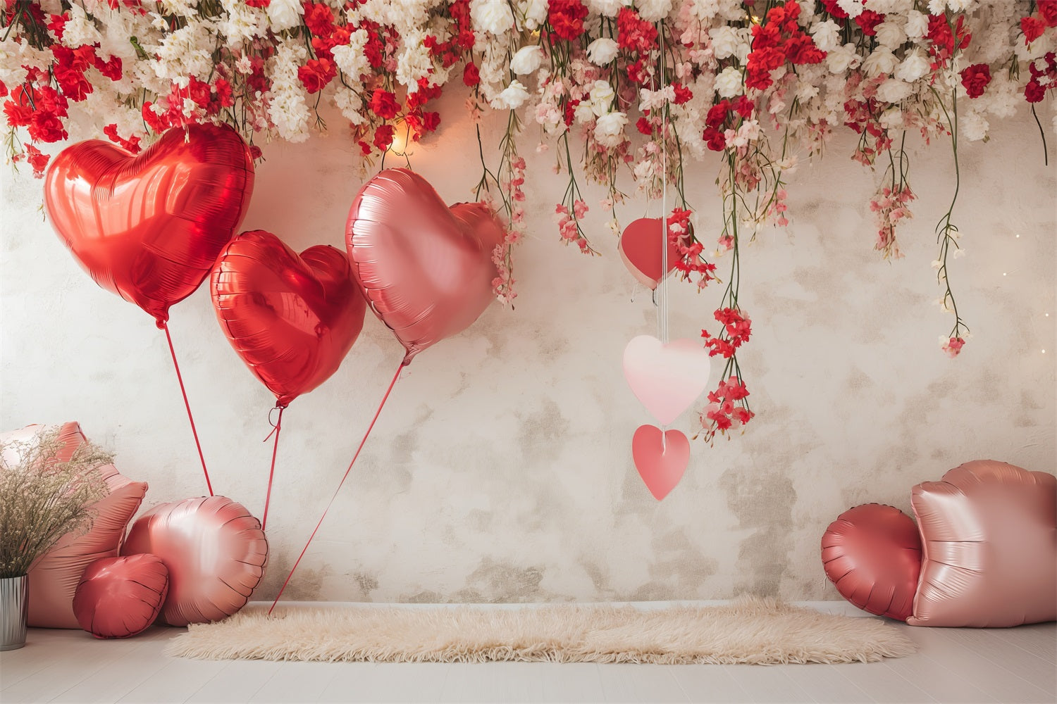 Toile de Fond Décor St-Valentin Cœurs Ballons Floraux BRP1-109