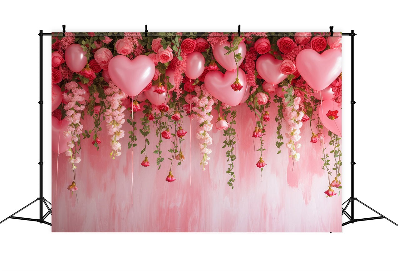 Toile de Fond St-Valentin Roses Ballons Suspendus Roses BRP1-111