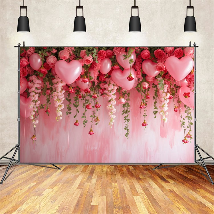 Toile de Fond St-Valentin Roses Ballons Suspendus Roses BRP1-111