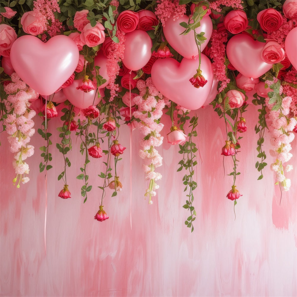 Toile de Fond St-Valentin Roses Ballons Suspendus Roses BRP1-111
