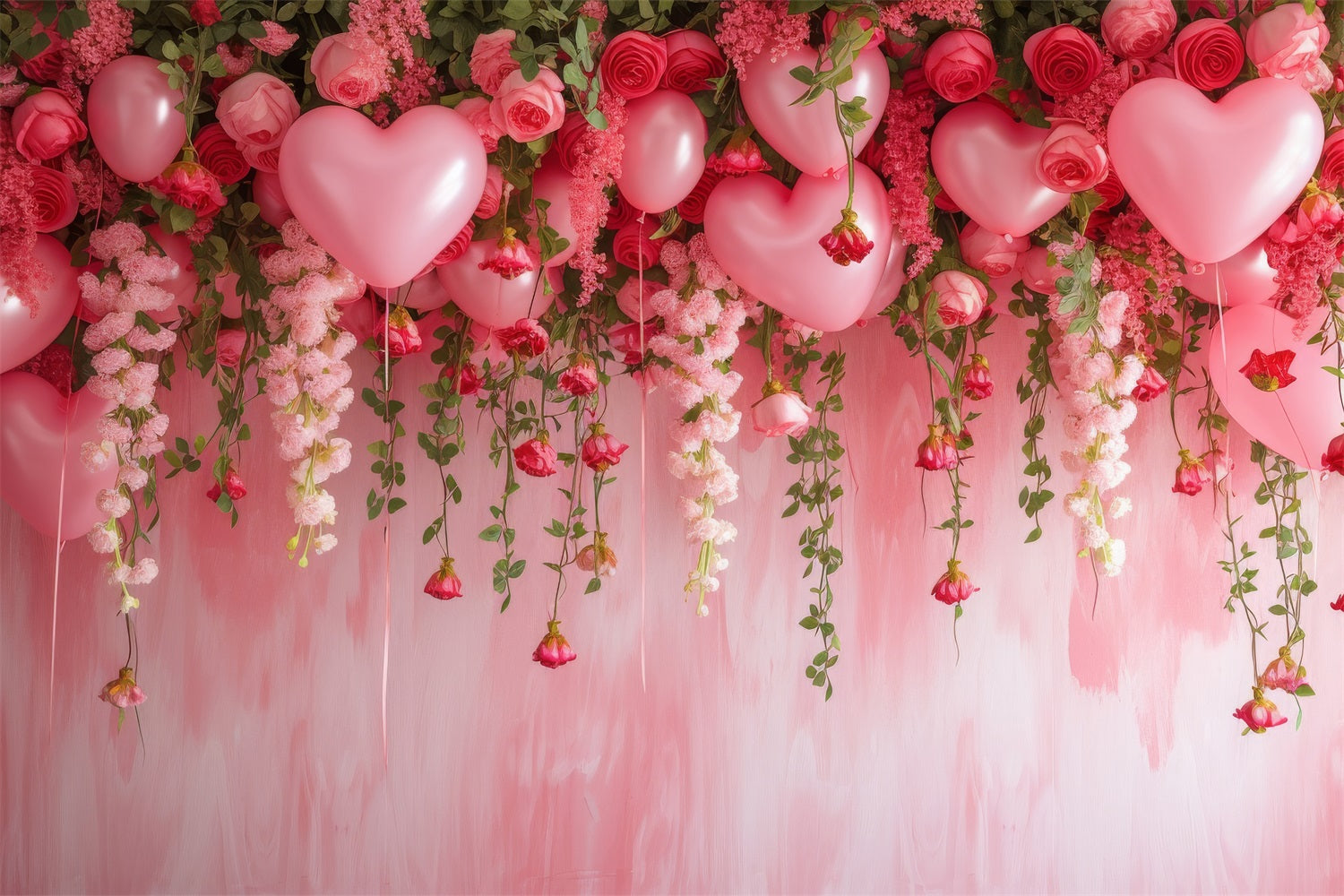 Toile de Fond St-Valentin Roses Ballons Suspendus Roses BRP1-111