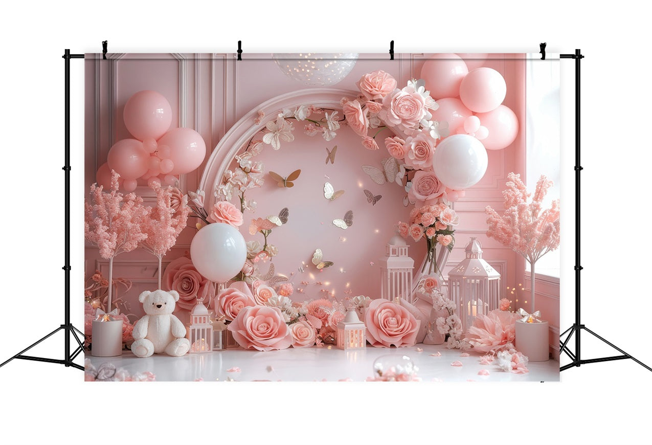 Toile de Fond St-Valentin Lanternes Florales Roses Romantiques BRP1-112