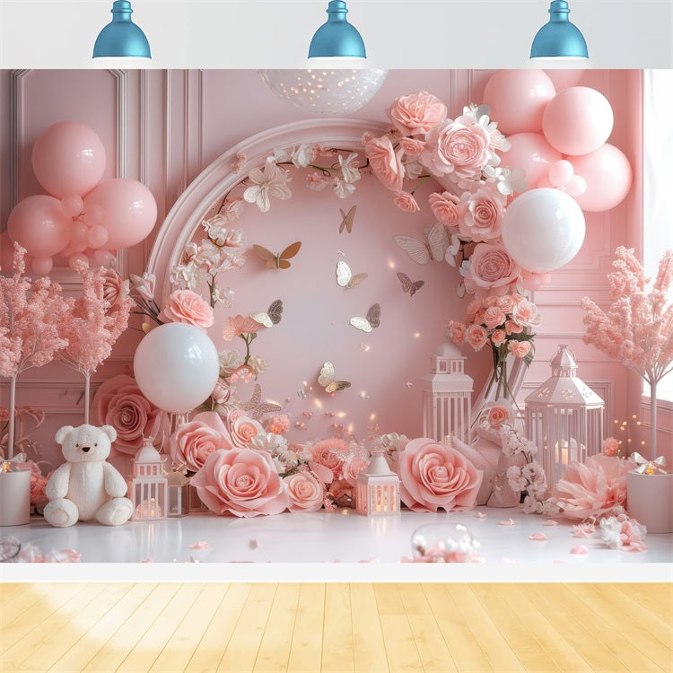 Toile de Fond St-Valentin Lanternes Florales Roses Romantiques BRP1-112