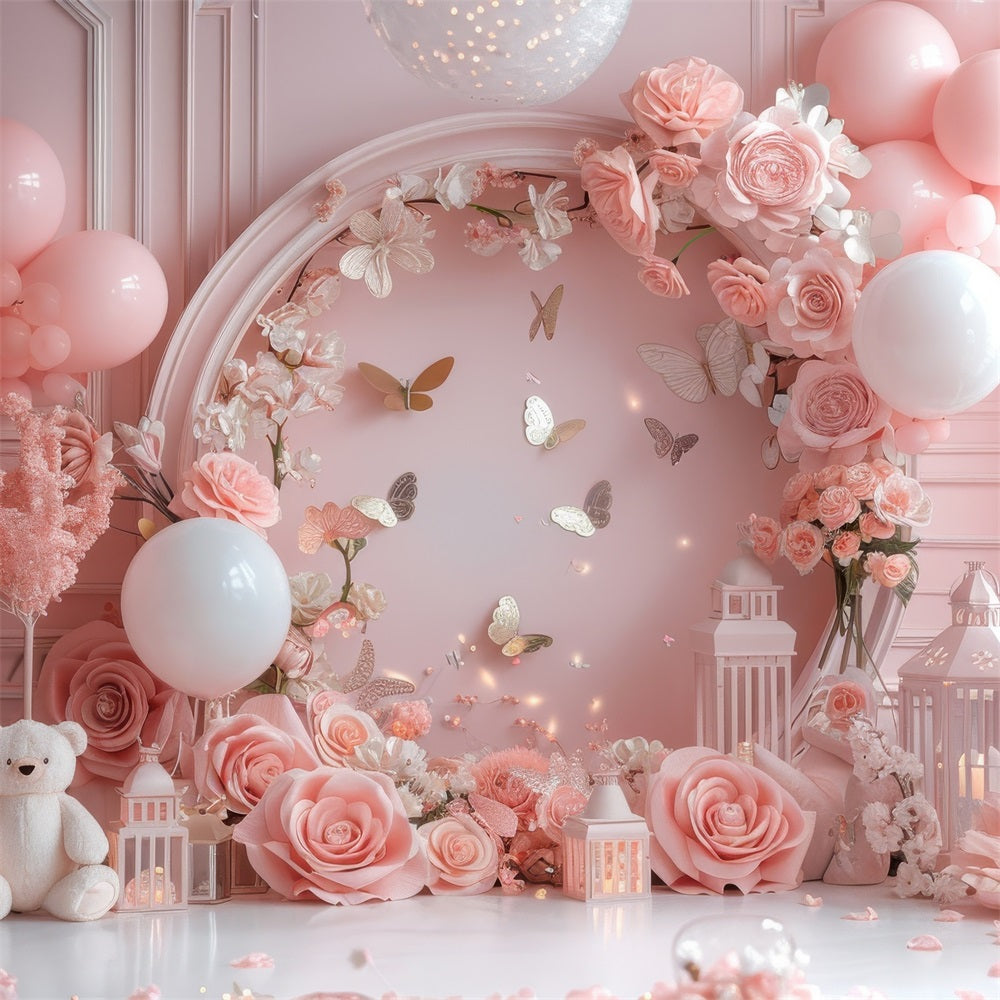 Toile de Fond St-Valentin Lanternes Florales Roses Romantiques BRP1-112