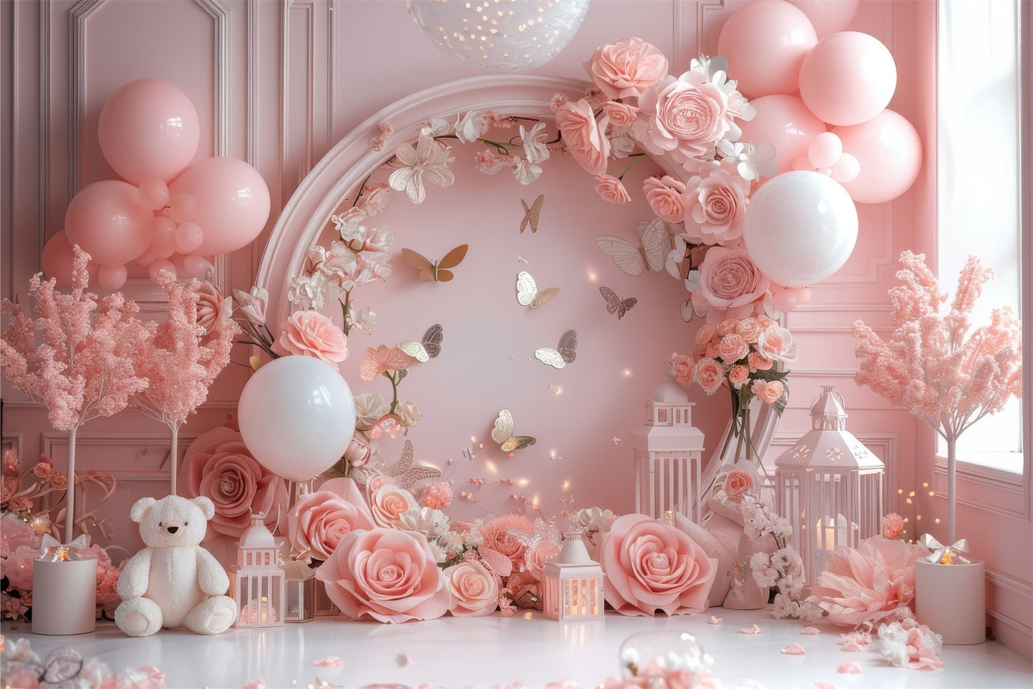 Toile de Fond St-Valentin Lanternes Florales Roses Romantiques BRP1-112