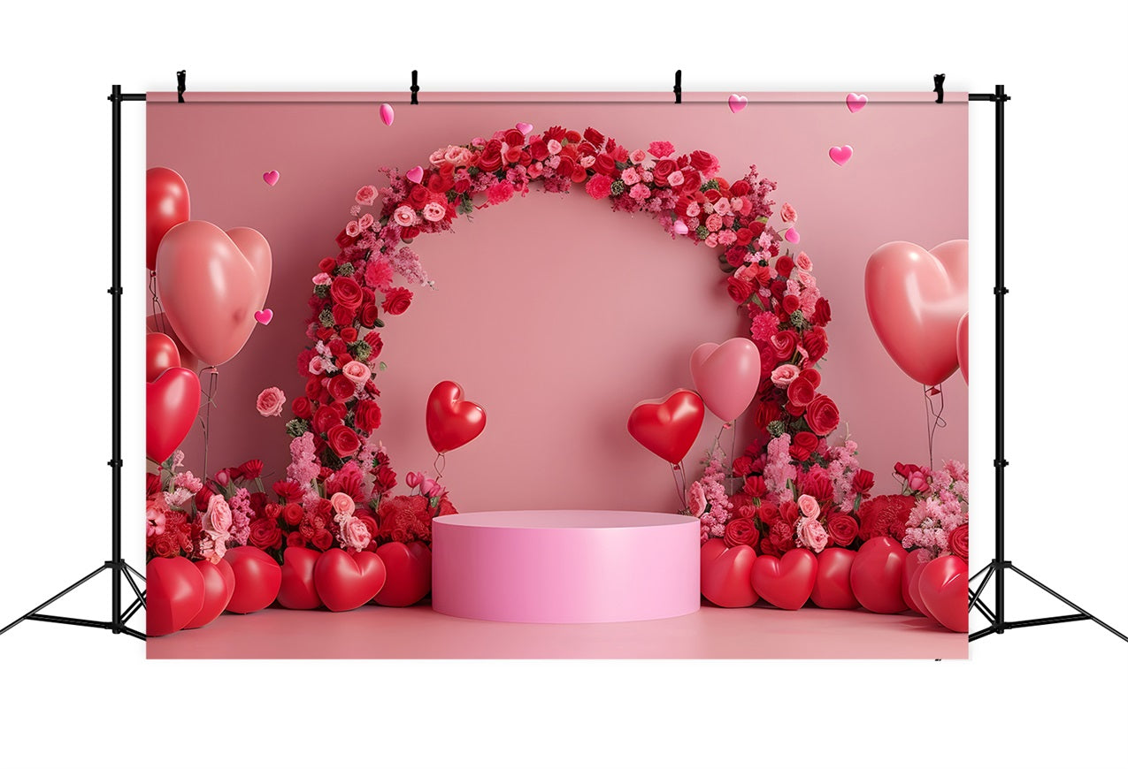 Toile de Fond Photo Saint Valentin Arche Florale Roses Rouges BRP1-115