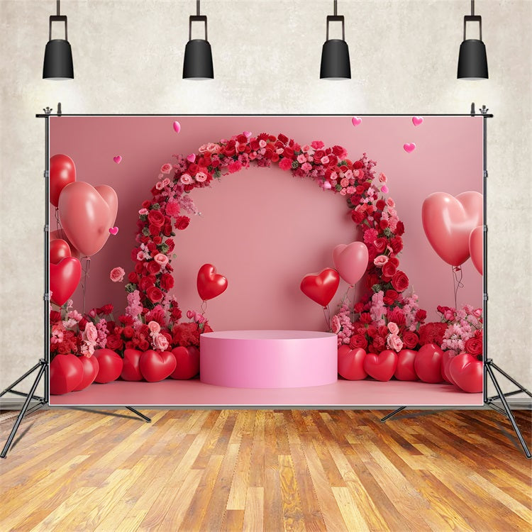 Toile de Fond Photo Saint Valentin Arche Florale Roses Rouges BRP1-115