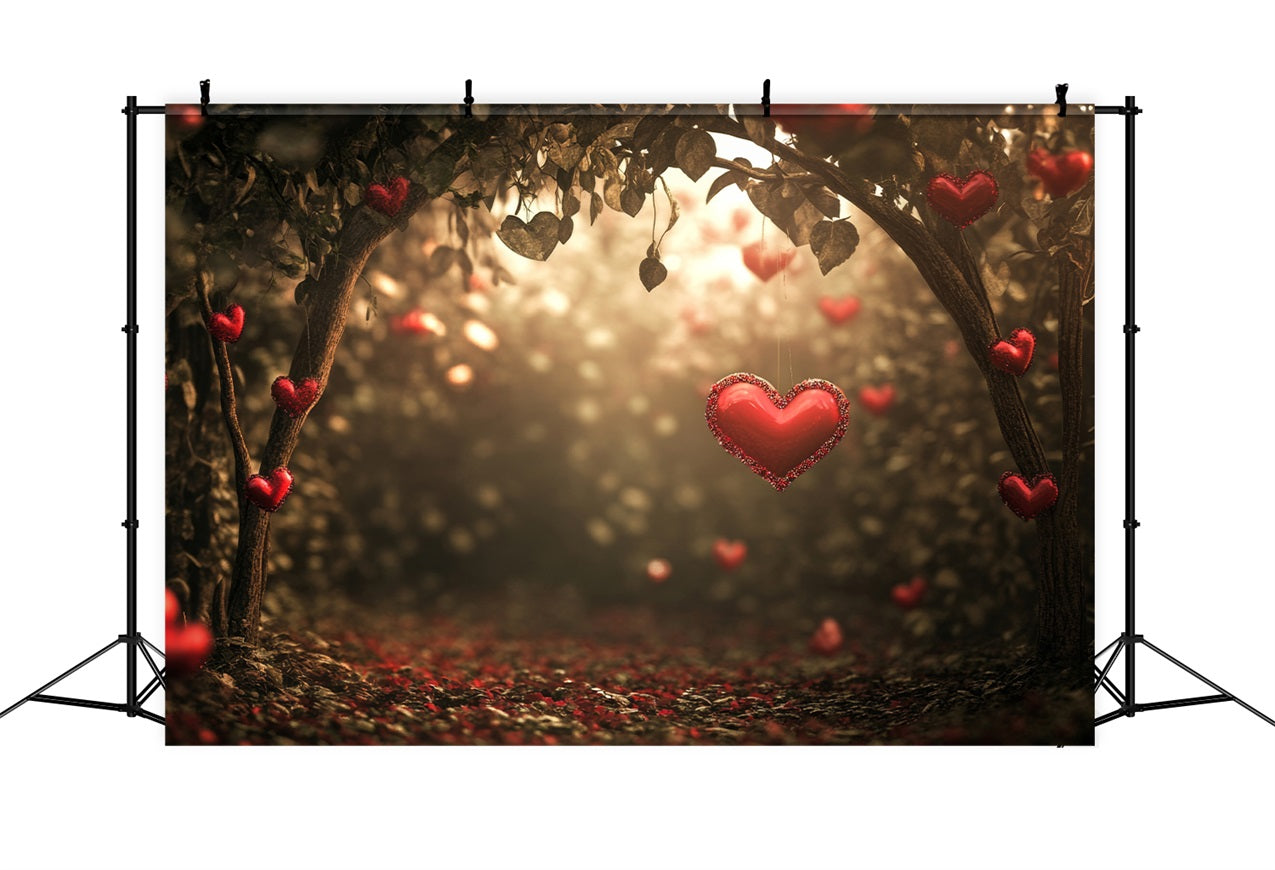 Toile de Fond St-Valentin Forêt au Crépuscule Cœurs Rouges BRP1-120