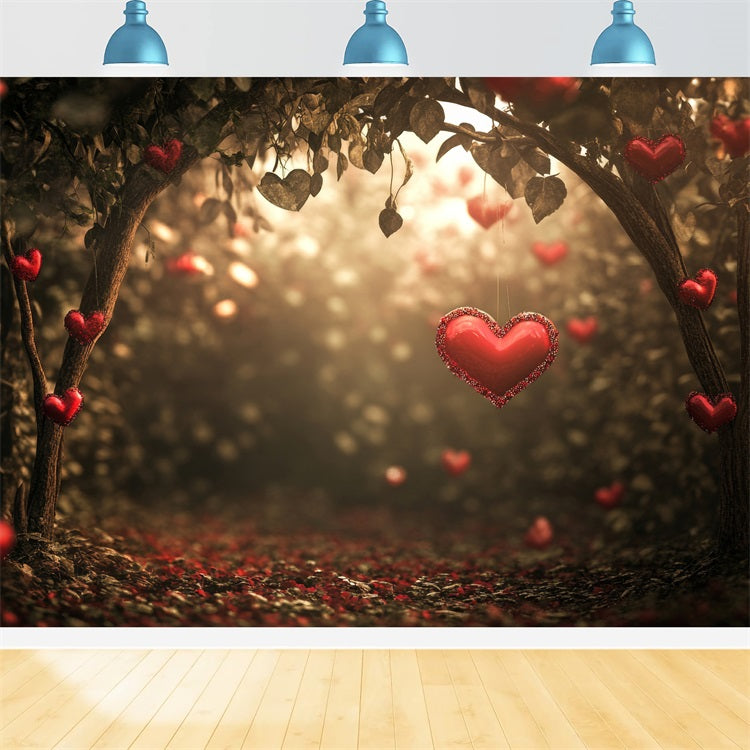 Toile de Fond St-Valentin Forêt au Crépuscule Cœurs Rouges BRP1-120