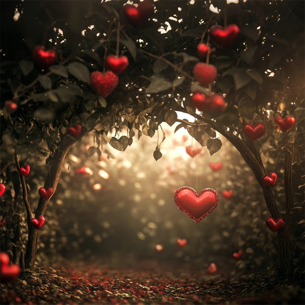Toile de Fond St-Valentin Forêt au Crépuscule Cœurs Rouges BRP1-120