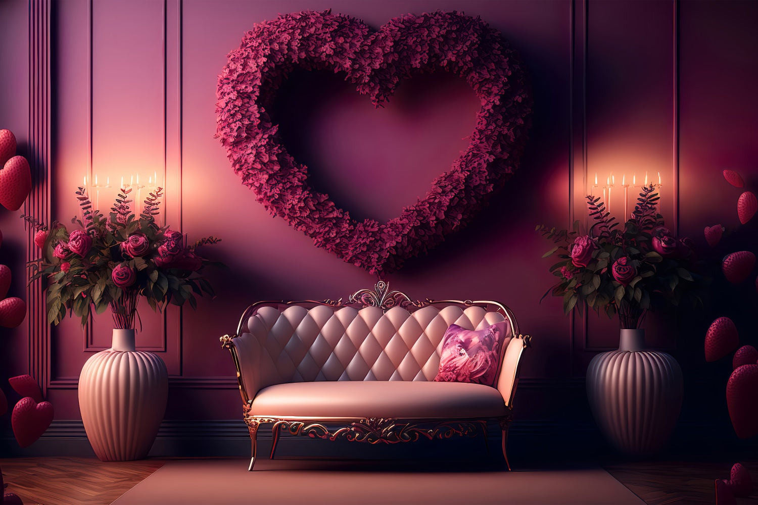 Toile de Fond St-Valentin Vase de Fleurs Canapé Setting BRP1-124