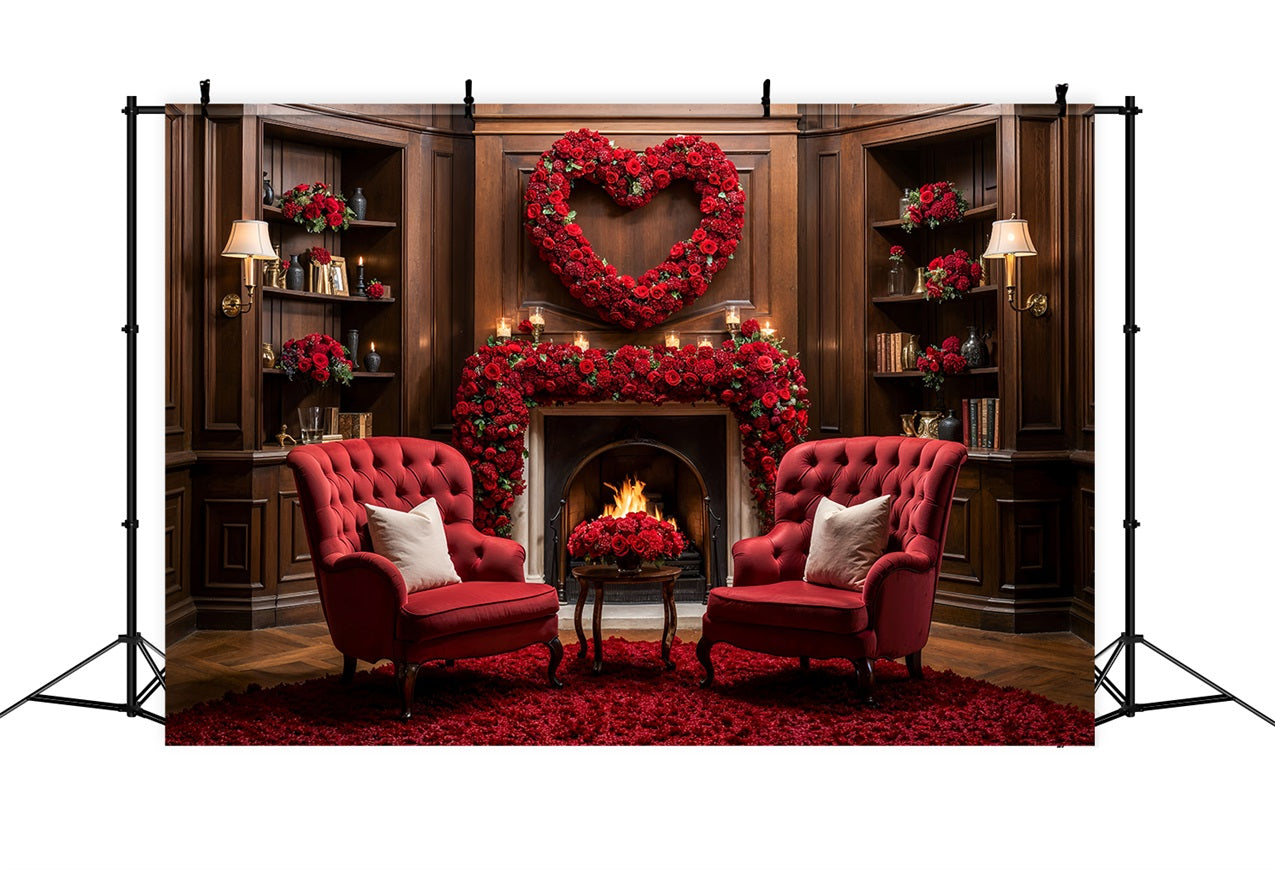 Toile de Fond Photo Saint Valentin Cheminée Cœurs Roses BRP1-125