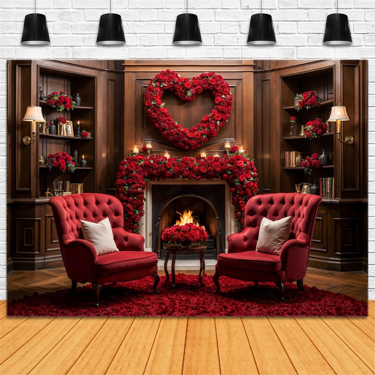 Toile de Fond Photo Saint Valentin Cheminée Cœurs Roses BRP1-125