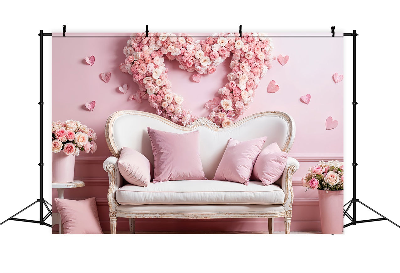 Toile de Fond St-Valentin Canapé Rose Couronne de Roses BRP1-127