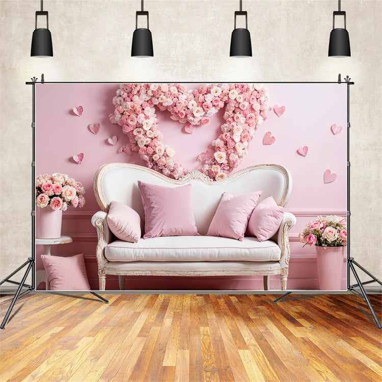 Toile de Fond St-Valentin Canapé Rose Couronne de Roses BRP1-127