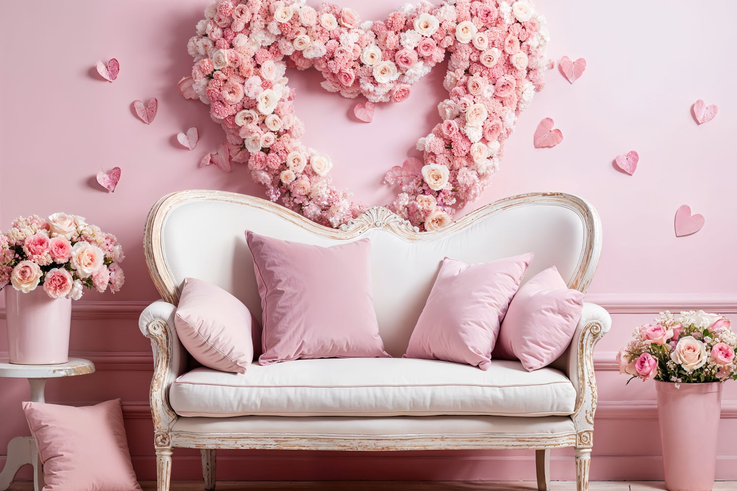 Toile de Fond St-Valentin Canapé Rose Couronne de Roses BRP1-127
