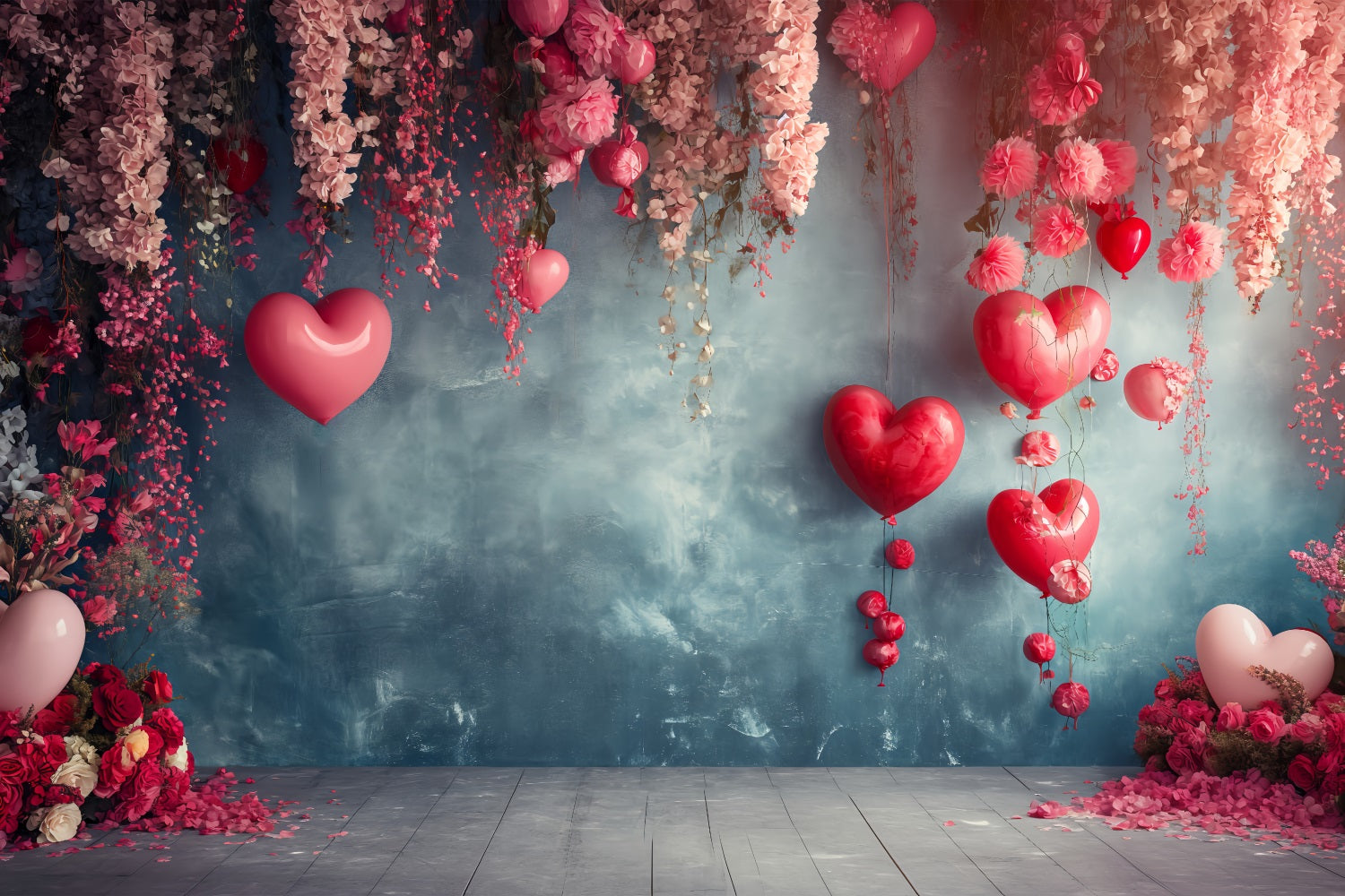 Toile de Fond Photo Saint Valentin Ballons Fleuris Suspendus BRP1-128