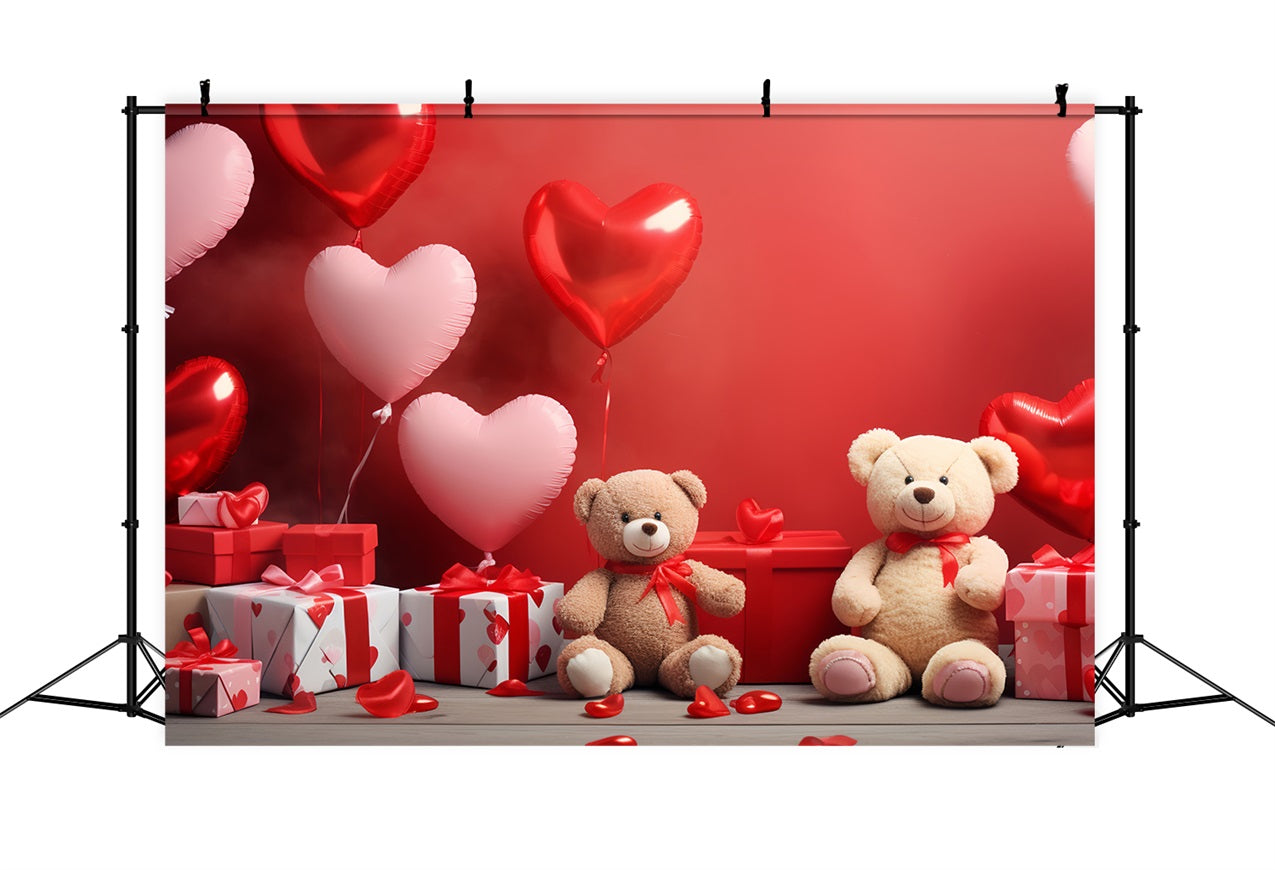 Toile de Fond St-Valentin Ballons Cœurs Rouges Ours BRP1-132