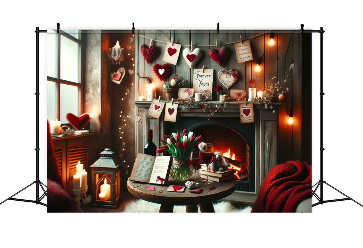 Toile de Fond St-Valentin Cheminée Rustique Notes d'Amour BRP1-135