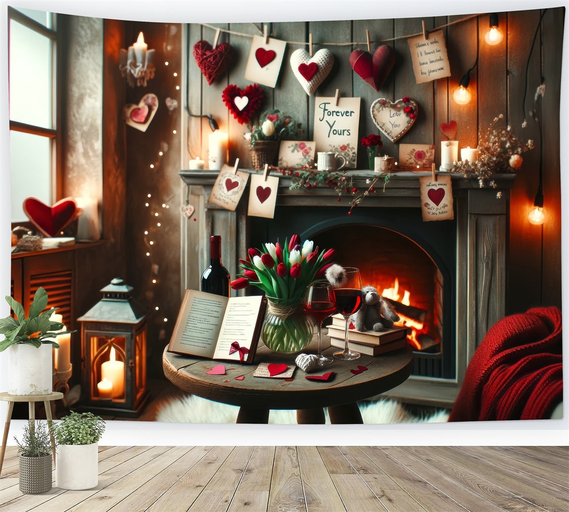 Toile de Fond St-Valentin Cheminée Rustique Notes d'Amour BRP1-135