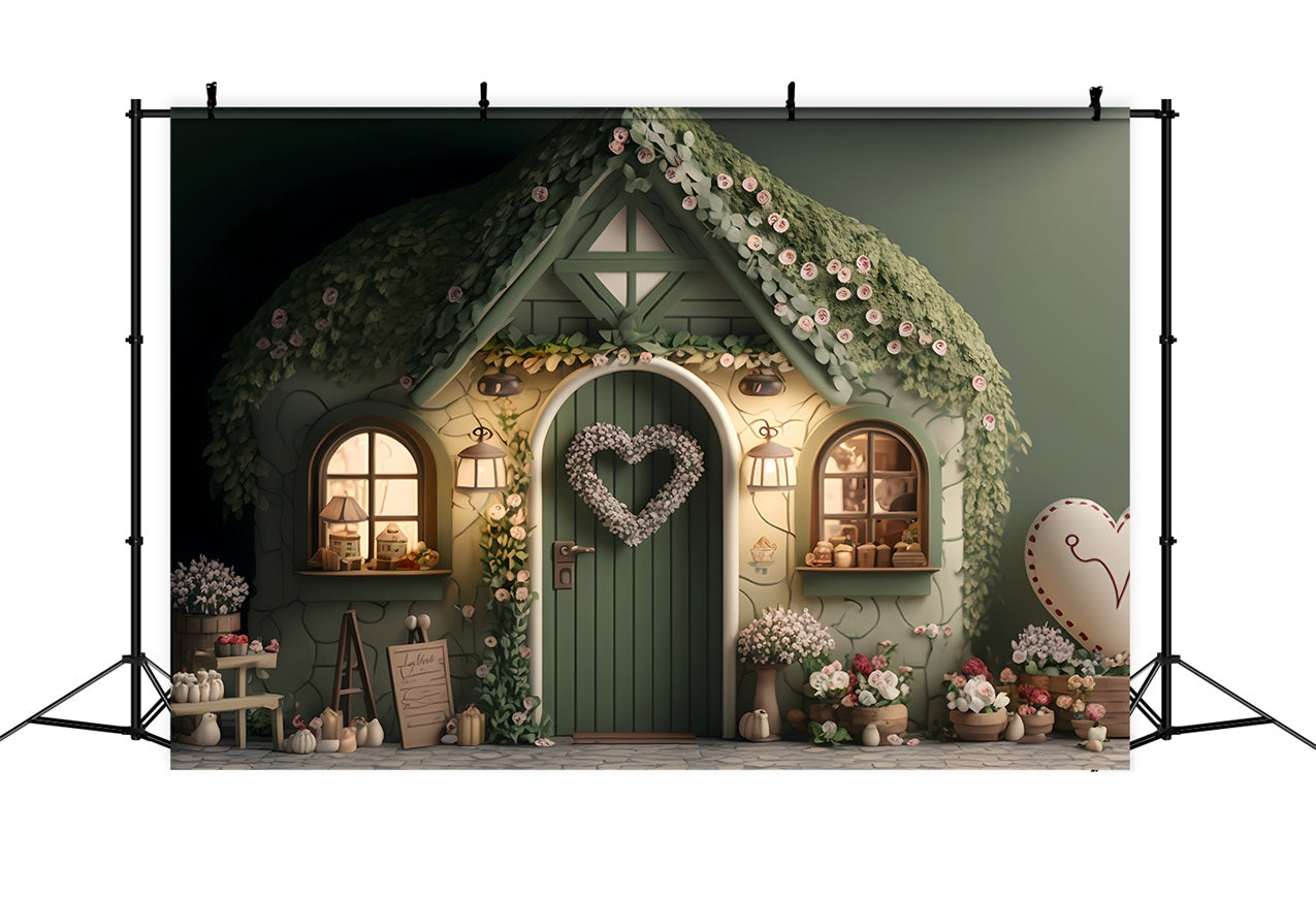 Toile de Fond Photo Saint Valentin Cottage Couverts de Fleurs BRP1-136