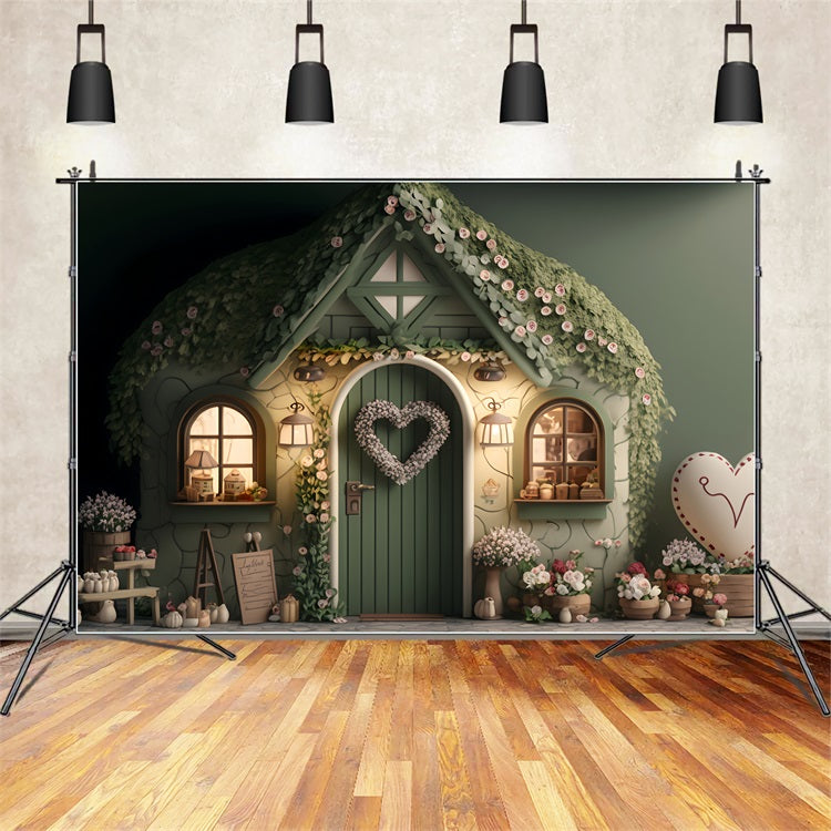 Toile de Fond Photo Saint Valentin Cottage Couverts de Fleurs BRP1-136