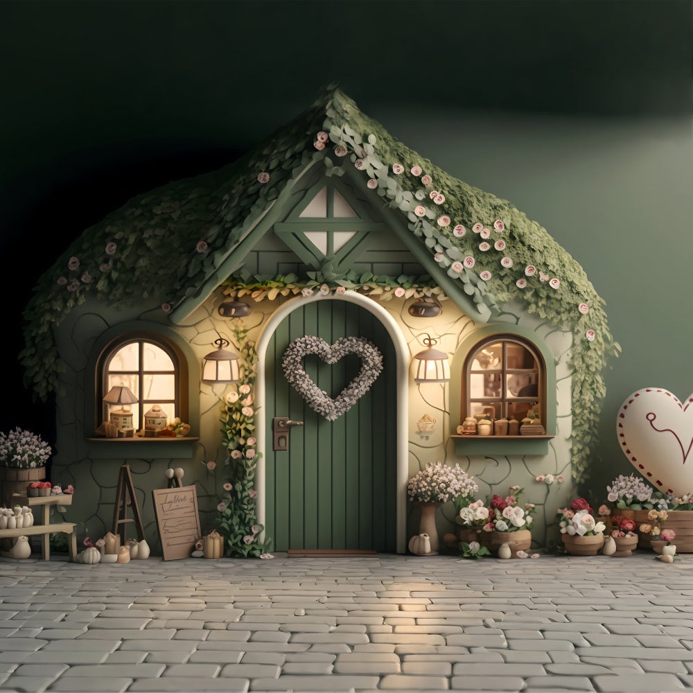 Toile de Fond Photo Saint Valentin Cottage Couverts de Fleurs BRP1-136