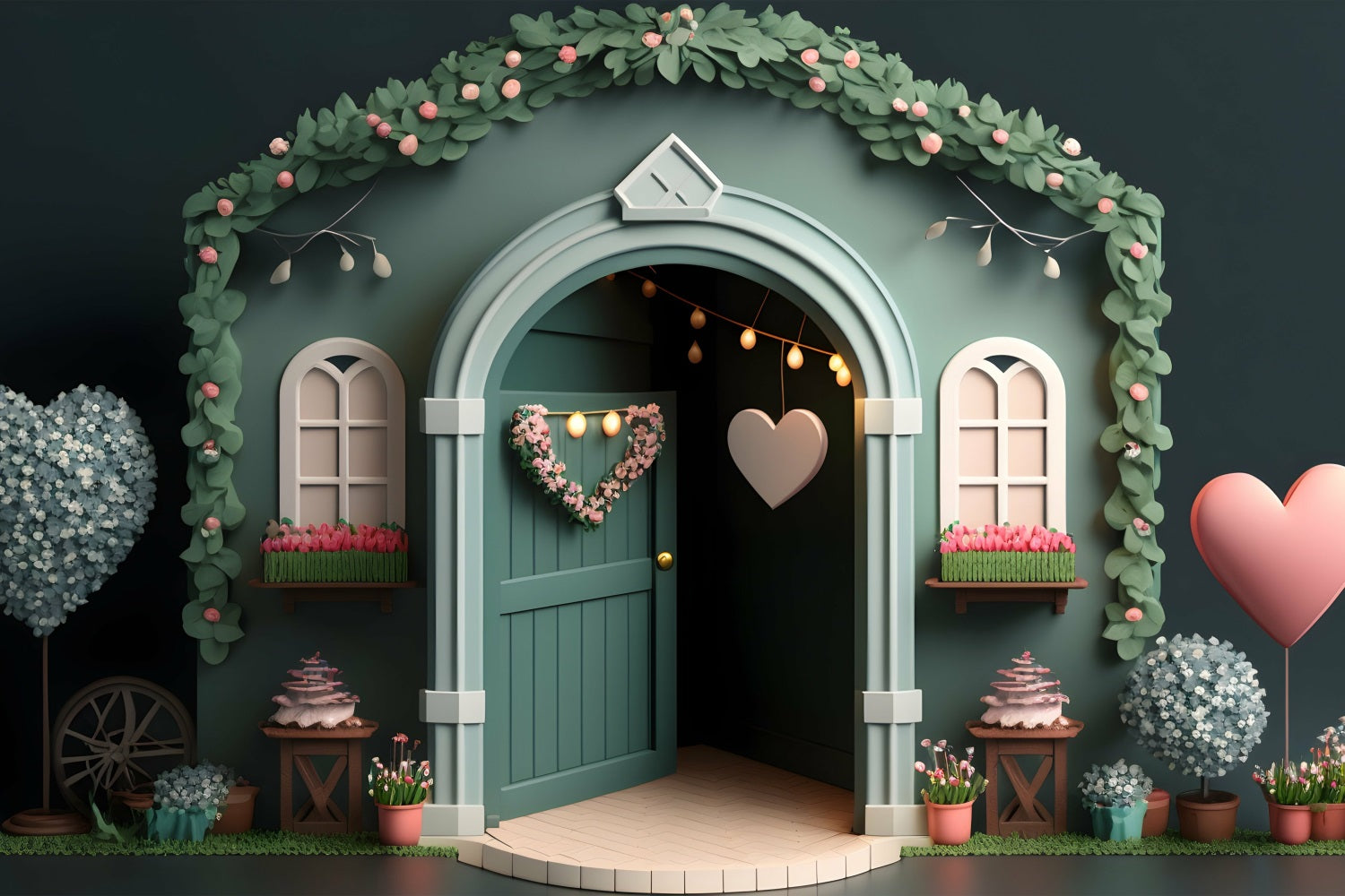 Toile de Fond Décor St-Valentin Arche Cœurs Floraux St-Valentin BRP1-137