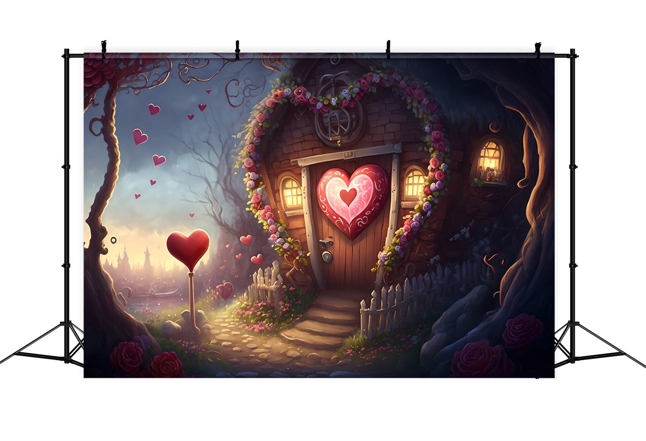 Toile de Fond St-Valentin Cottage d'Amour Cœurs Floraux BRP1-138
